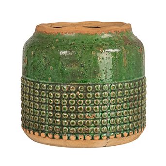 Storied Home Round Terra-cotta Hobnail Heavily Distressed Planter Vase
