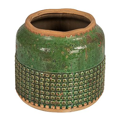 Storied Home Round Terra-cotta Hobnail Heavily Distressed Planter Vase
