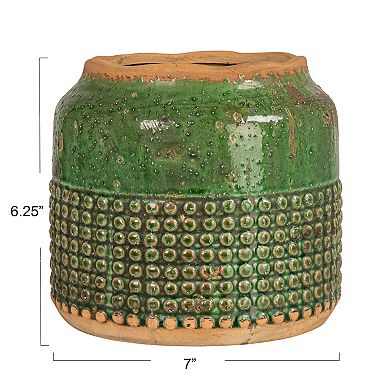 Storied Home Round Terra-cotta Hobnail Heavily Distressed Planter Vase