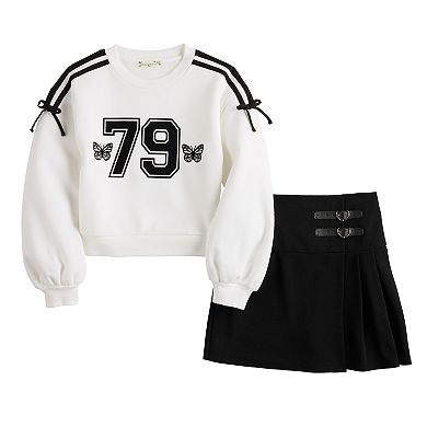Girls Knit Works 2-Piece Long Sleeve Bow Detail Sweatshirt & Skirt Set