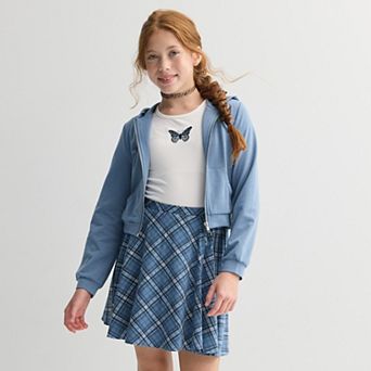 Girls 7-20 Knit Works 3 pc Long Sleeve Hoodie, Short Sleeve Tee, & 3 tier Skirt Set In Regular & Plus Size