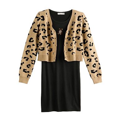 Girls 7-16 Knit Works Long Sleeve Cardigan & Embroidered Short Sleeve Dress