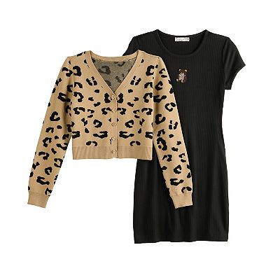 Girls 7-16 Knit Works Long Sleeve Cardigan & Embroidered Short Sleeve Dress