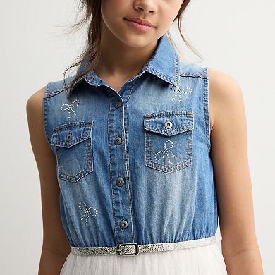 Girls 7-16 Knit Works Tiered Denim Dress with Detachable Belt in Regular & Plus Size