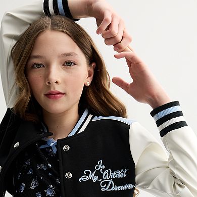 Girls 6-20 Knit Works 2-Piece Varsity Jacket & Dress Set in Regular and Plus Size