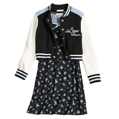 Girls 6-20 Knit Works 2-Piece Varsity Jacket & Dress Set in Regular and Plus Size