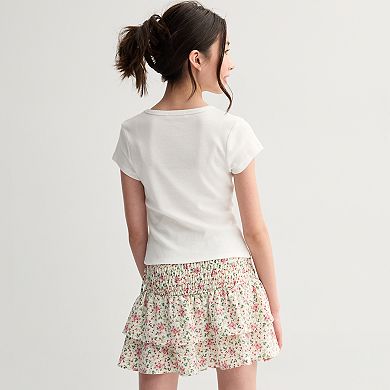 Girls 7-16 Knit Works 2-pc. Bow Embroidered Top & Floral Skirt Set in Regular & Plus Size