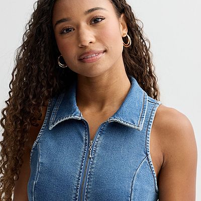 Juniors' Tinseltown Zip Front Denim Dress