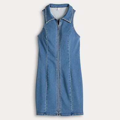Juniors' Tinseltown Zip Front Denim Dress