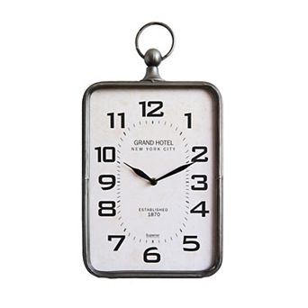 Storied Home Rectangle Metal Hanging Wall Clock with Handle