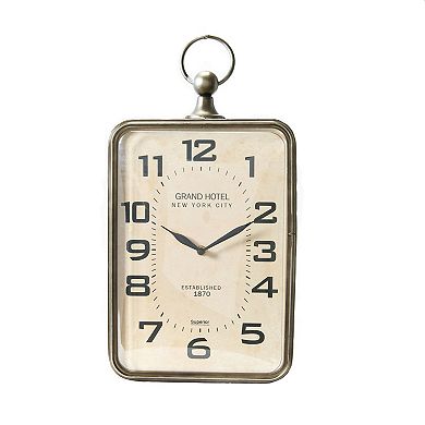 Storied Home Rectangle Metal Hanging Wall Clock with Handle
