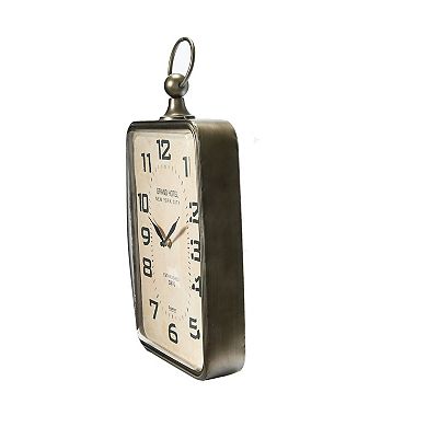 Storied Home Rectangle Metal Hanging Wall Clock with Handle
