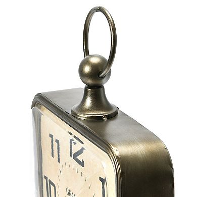 Storied Home Rectangle Metal Hanging Wall Clock with Handle