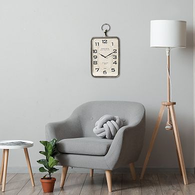 Storied Home Rectangle Metal Hanging Wall Clock with Handle