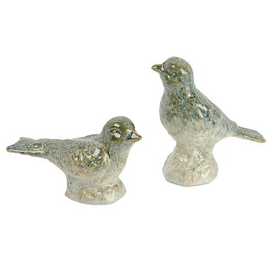 Storied Home 2-Piece Decorative Debossed Stoneware Bird Figurine Set