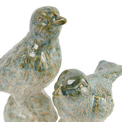Storied Home 2-Piece Decorative Debossed Stoneware Bird Figurine Set