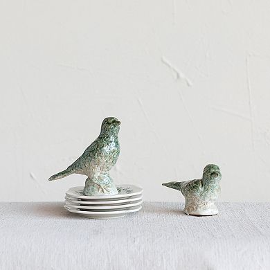 Storied Home 2-Piece Decorative Debossed Stoneware Bird Figurine Set