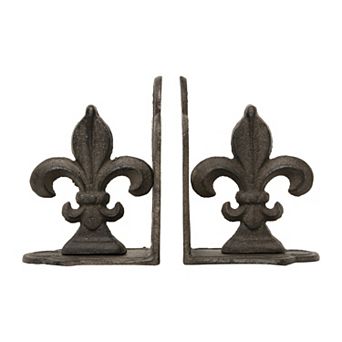 Storied Home 2 pc Decorative Metal Fleur de Lis Bookend Set
