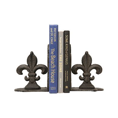 Storied Home 2-Piece Decorative Metal Fleur de Lis Bookend Set