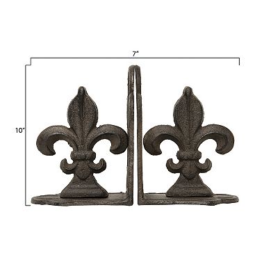 Storied Home 2-Piece Decorative Metal Fleur de Lis Bookend Set