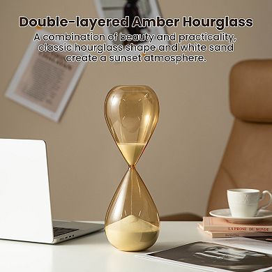 Glitzhome Modern Double-layered Amber Hourglass with White Sand, 30-Minute Sand Timers
