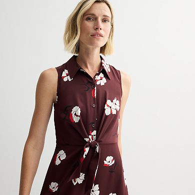 Women's Nine West Tie Front Midi Shirt Dress