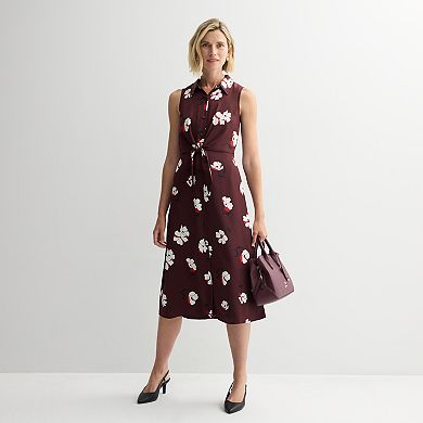 Women's Nine West Tie Front Midi Shirt Dress
