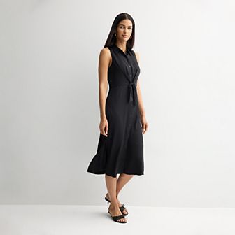 Women's Nine West Tie Front Midi Shirt Dress