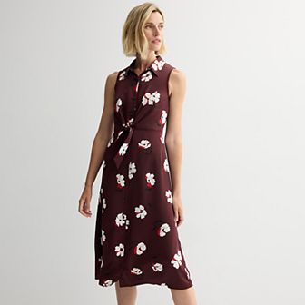 Women's Nine West Tie Front Midi Shirt Dress