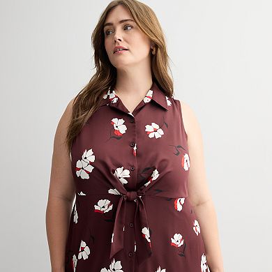 Plus Size Nine West Tie Front Midi Shirt Dress