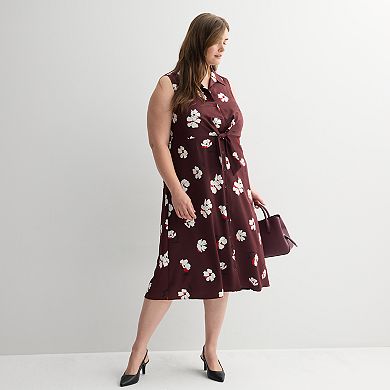 Plus Size Nine West Tie Front Midi Shirt Dress