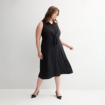 Plus Size Nine West Tie Front Midi Shirt Dress