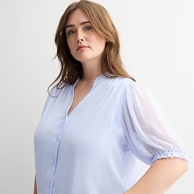 Plus Size Nine West Ruffle Button-Down Shirt