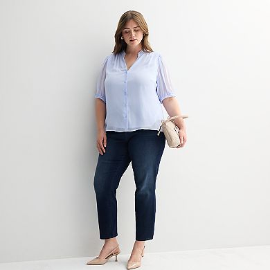 Plus Size Nine West Ruffle Button-Down Shirt