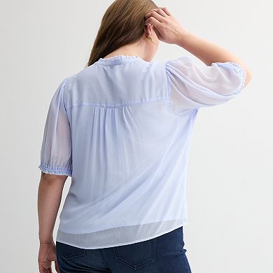 Plus Size Nine West Ruffle Button-Down Shirt