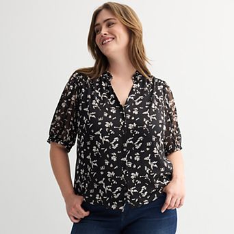 Plus Size Nine West Ruffle Button-Down Shirt