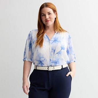 Plus Size Nine West Ruffle Button-Down Shirt