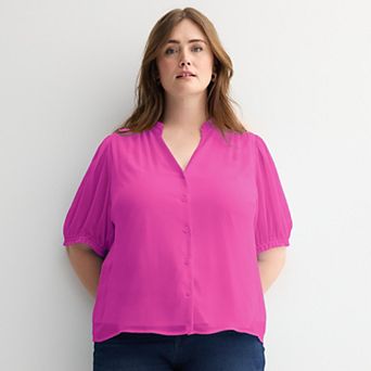 Plus Size Nine West Ruffle Button-Down Shirt