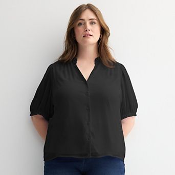 Plus Size Nine West Ruffle Button-Down Shirt