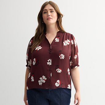Plus Size Nine West Ruffle Button-Down Shirt