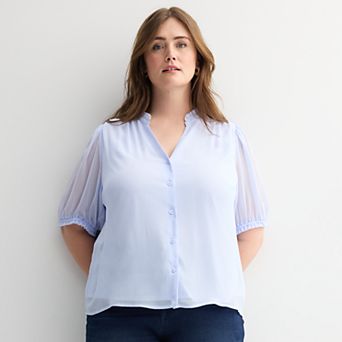 Plus Size Nine West Ruffle Button-Down Shirt
