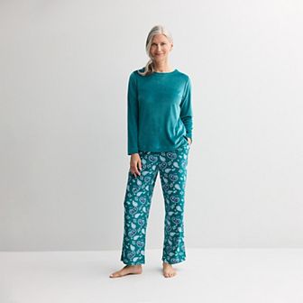 Women's Croft & Barrow® Velour Pajama Top & Pajama Bottoms Set