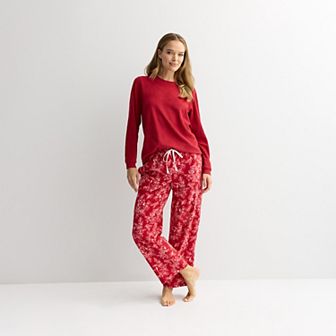 Women's Croft & Barrow® 2 pc Micro Fleece Pajama Top & Pajama Bottoms Set