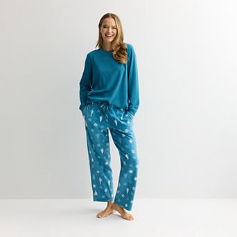 Women's Croft & Barrow® 2 pc Micro Fleece Pajama Top & Pajama Bottoms Set