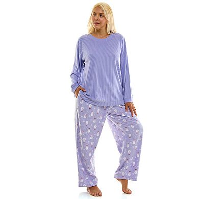 Plus Size Croft & Barrow® 2-pc. Cozy Ribbed Pajama Top & Printed Pajama Bottoms Set