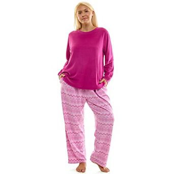 Plus Size Croft & Barrow® 2 pc Cozy Ribbed Pajama Top & Printed Pajama Bottoms Set