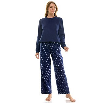 Petite Croft & Barrow® 2 pc Cozy Ribbed Pajama Top & Printed Pajama Bottoms Set