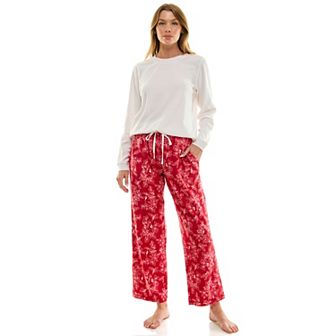 Petite Croft & Barrow® 2 pc Cozy Ribbed Pajama Top & Printed Pajama Bottoms Set