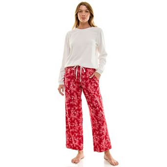 Petite Croft & Barrow® 2 pc Cozy Ribbed Pajama Top & Printed Pajama Bottoms Set