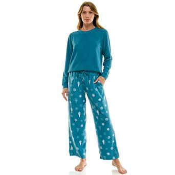 Petite Croft & Barrow® 2 pc Cozy Ribbed Pajama Top & Printed Pajama Bottoms Set